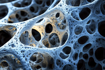 Abstract cellular structures on dark background.Complex patterns and bubbles showing organic forms and intricate details.Selective focus. Generative AI.