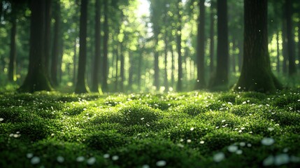 Fototapeta premium Enchanted forest retreat serene nature scene high-resolution textures peaceful environment ground-level viewpoint