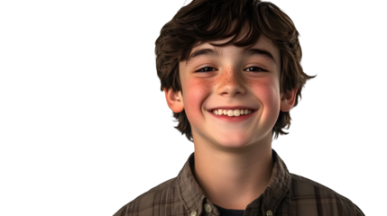 Portrait of a smiling boy with a handsome face, isolated on transparent background