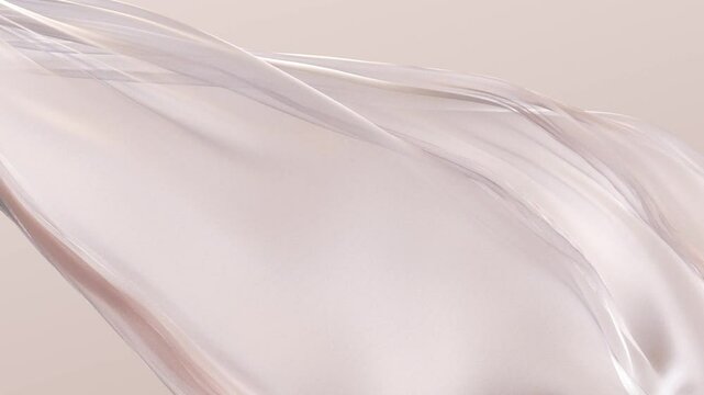Milky white silk elegant cloth folds abstract move 3d render. Fluttering satin material. Flowing beautiful luxury fabric texture.