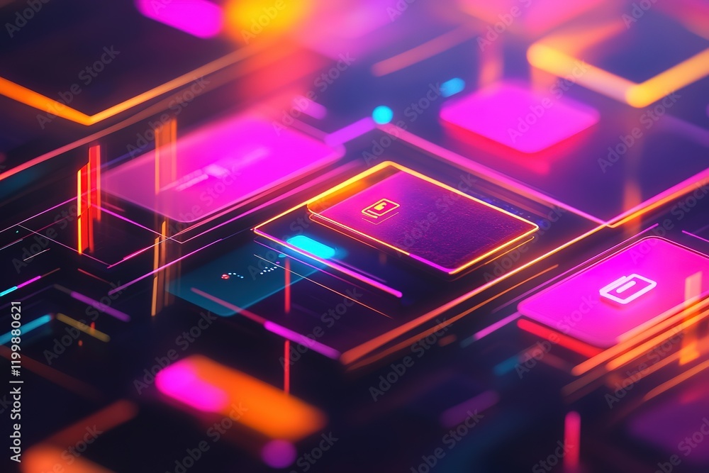 Aufkleber abstract digital interface with glowing buttons