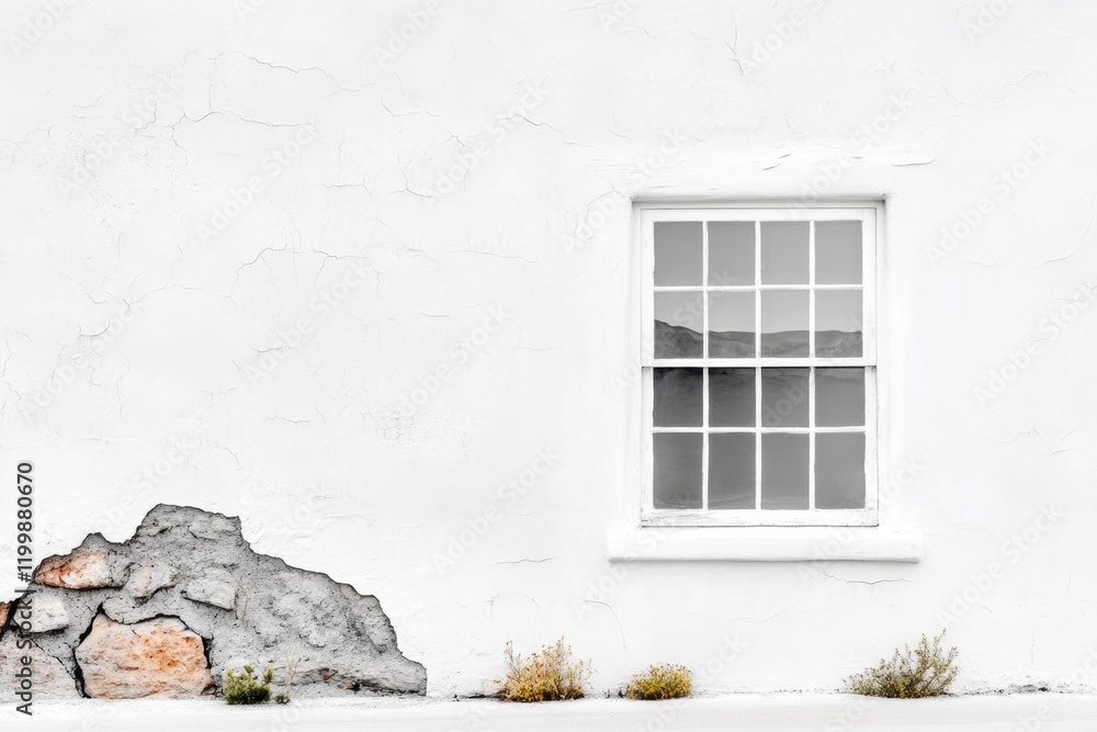 Poster a minimalist depiction of a single windowpane with clean, sharp lines and a faint glow of light spil