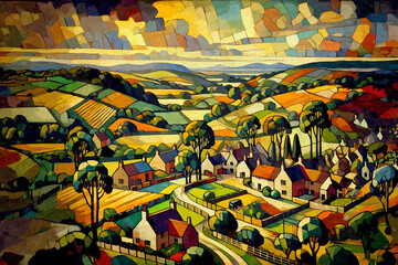Fototapeta premium English Countryside Colourful Impressionist Painting British Art