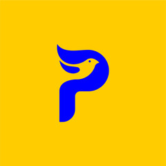 P blue bird logo with premium vector