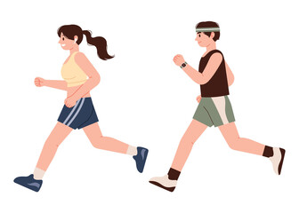 Woman and man running outdoors. Healthy exercise that builds physical strength and endurance.