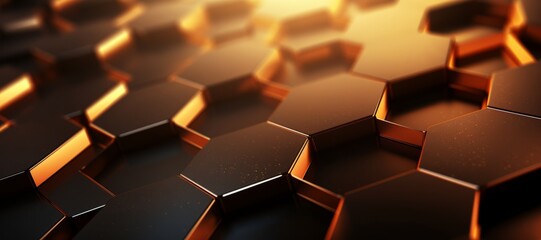 Obraz premium Abstract background showing futuristic black hexagonal surface glowing with orange light