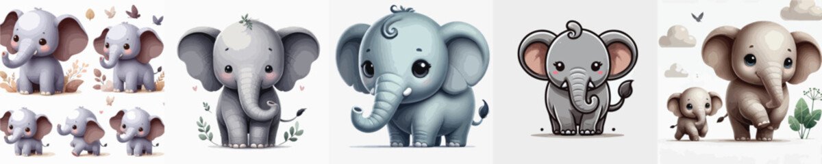 vector set of cute elephants