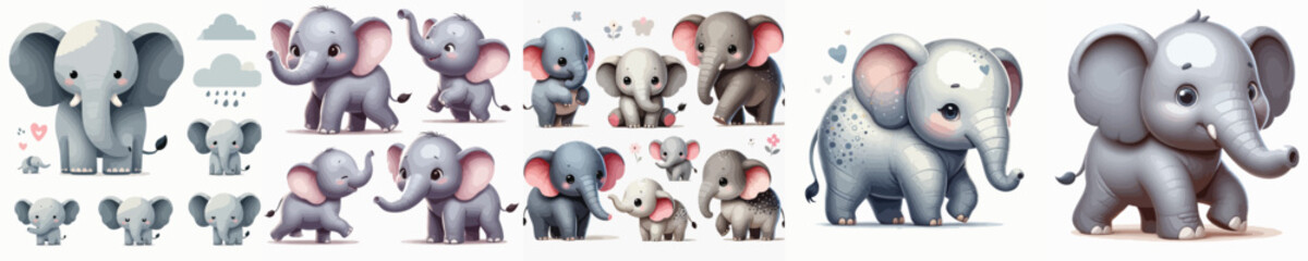 vector set of cute elephants