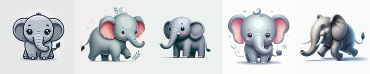 vector set of cute elephants
