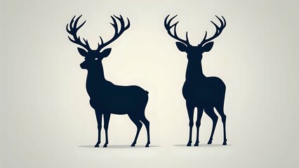 Elegant silhouettes of two majestic deer, showcasing their antlers and graceful posture against a neutral backdrop. Perfect for logos, branding, or nature-themed designs.
