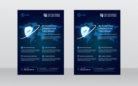 cyber security flyer design layout template,