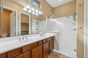 an interior view of a home bathroom