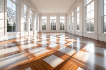 Fototapeta premium A parquet floor design featuring intricate patterns of light and dark wood, each plank fitting seamlessly together