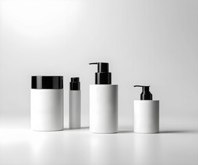 Set of white cosmetic tube, cosmetic and beauty product for body care, gel for beauty skin  isolated on a white background, beauty cream jar, blank template with cap for cosmetic cream