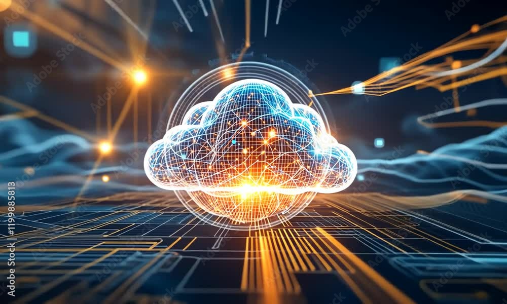 Poster cloud computing technology concept data transfer photorealistic background