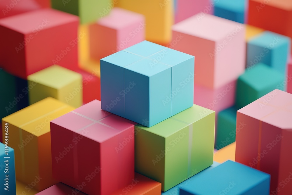 Poster colorful blocks stacked in an abstract arrangement.