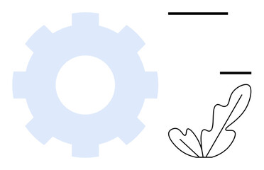 Gear cog and veined leaf with two straight lines. Ideal for technology, nature, innovation, balance, engineering, simplicity, eco-friendliness. Representing harmony between nature and machinery in