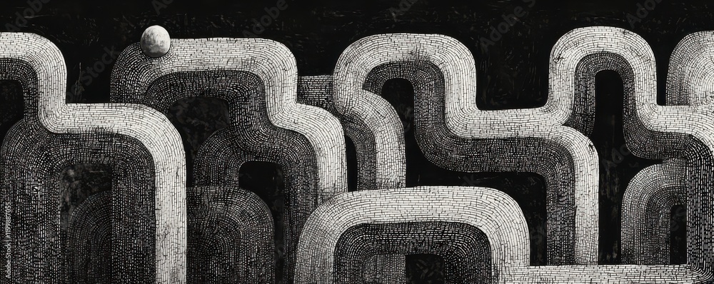 Poster abstract maze design with smooth curves and shadows.