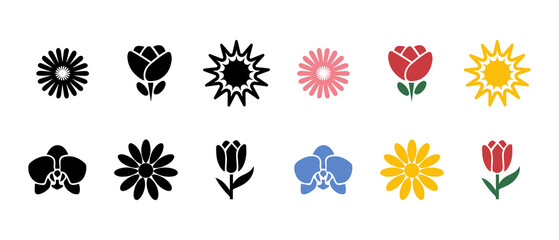 colorful flower icons set