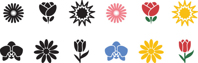 colorful flower icons set