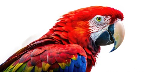 Obraz premium A majestic red macaw silhouette, a captivating nature scene of a tropical bird in profile, highlighted against a dramatic background.