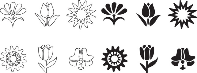 Flower Icons Set silhouette