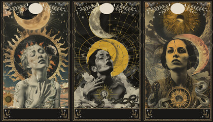 vintage vintage style deck of tarot cards. magical predictions of the future, mysterious characters.