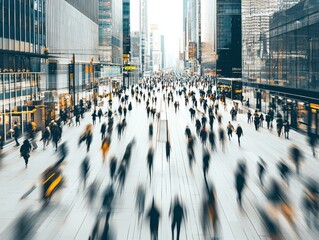 Obraz premium A bustling urban scene filled with people in motion.