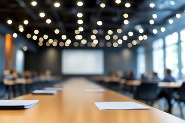 Empty Conference Room Long Table View