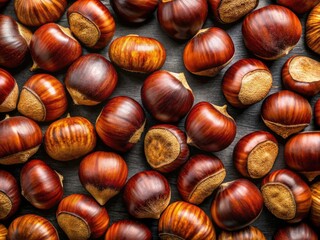 Obraz premium Delicious roasted chestnuts, whole and glistening, create a culinary image perfect for autumn. Copy space included.