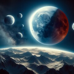 Lunar Eclipse Observed from the Moon Earth casting a shadow over