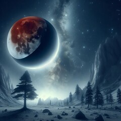 Lunar Eclipse Observed from the Moon Earth casting a shadow over