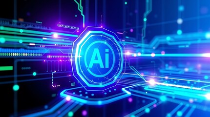 Obraz premium Technology digital interface artificial intelligence hologram future network abstract background computer AI information futuristic communication concept or virtual data cyberspace innovation display.