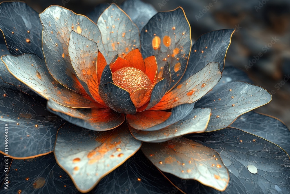 Poster colorful digital lotus flower with intricate details and unique patterns displayed against a dark ba