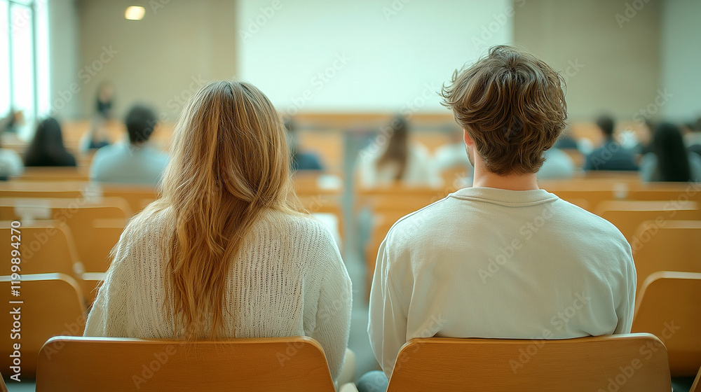 Poster engaging lecture captivates students in a bright university classroom setting