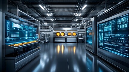Obraz premium Futuristic Industrial Plant with Holographic Data Visualization