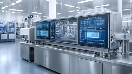 Futuristic Industrial Workspace with Holographic Control Panels and Advanced Automation