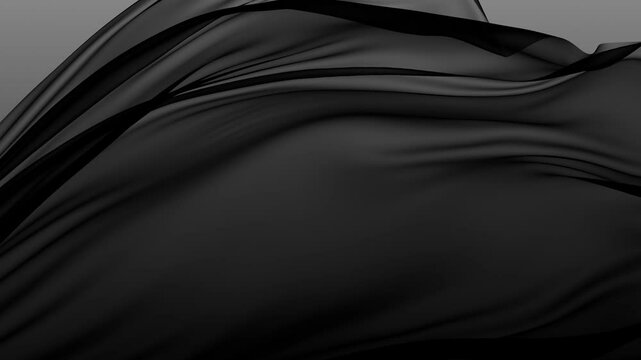 Black veil fluttering in the wind looping animation. Flying fabric seamless dark background
