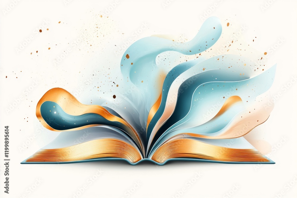 Poster A sleek vector depiction of an open book with simple, flowing lines, placed on a plain, muted background