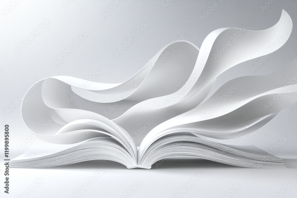 Poster A sleek vector depiction of an open book with simple, flowing lines, placed on a plain, muted background