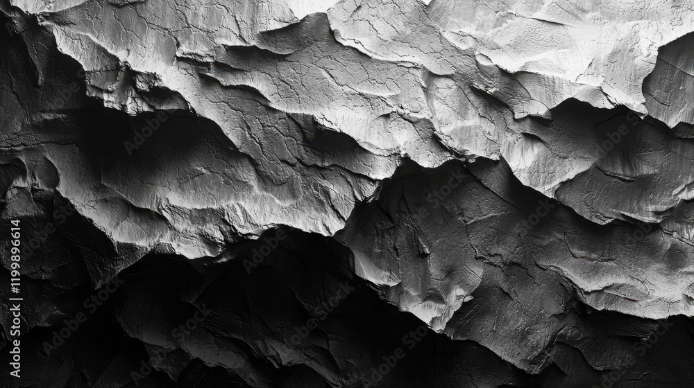 Poster abstract textured surface in black and white with layered rock patterns for artistic backgrounds