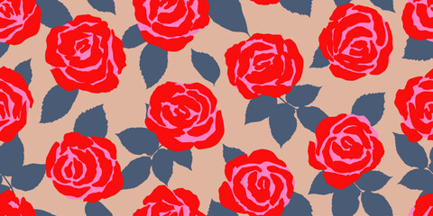 Naklejka premium Hand drawn roses seamless pattern. Vintage flowers vector. Romantic floral background for fabric, textiles, clothing, wallpaper, wall art wrapping paper, cover, poster, banner, home decor.