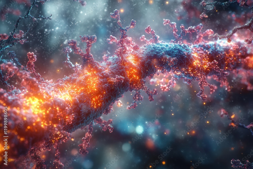 Poster exploring the intricate details of a vibrant and glowing neural network in a digital art representat