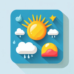 Fototapeta premium A Comprehensive Collection of Weather Icons Featuring Sun, Rain, Cloud, Snowflake, Lightning, Tornado, Wind, Thermometer, and Umbrella, Rendered in 9 Unique Styles Including Flat,