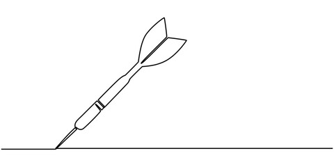 A dart hitting dartboard one line art drawing, Single continuous line drawing of archery target pad was shot with arrows. Archery sport exercise with target board concept. Trendy one line draw design.