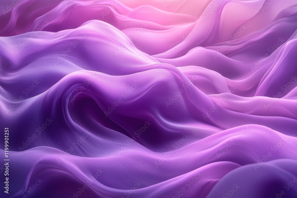 Poster flowing fabric in vibrant shades of purple creating a serene and calming atmosphere in an abstract d