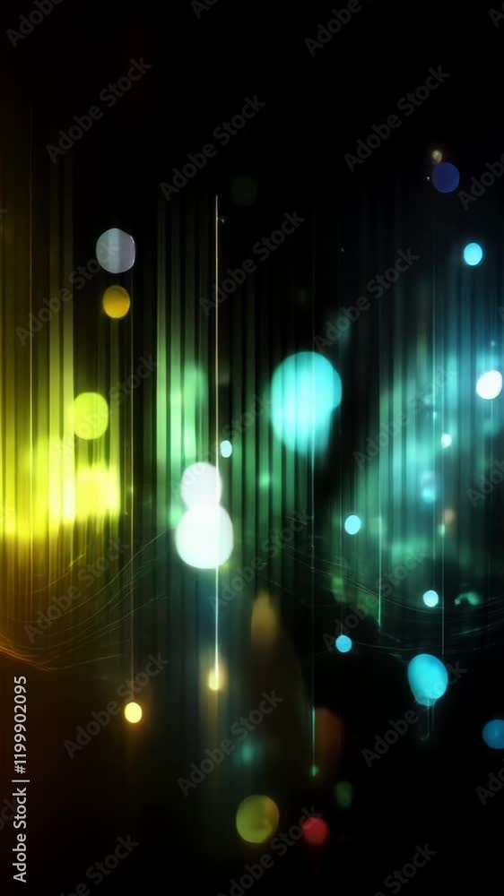 Poster green to blue gradient dynamic lights with music waves, business growth graph chart glowing futurist