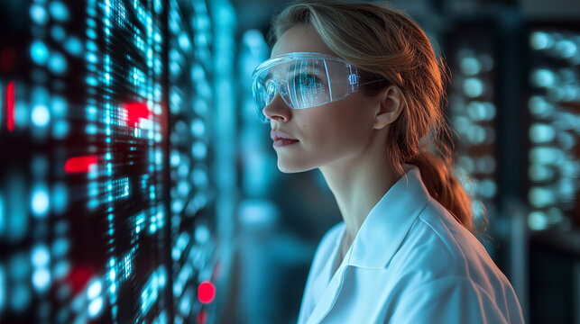 Young Female Scientist Analyzing Data in a High-Tech Lab