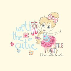 Beautiful girl dancing gracefully surrounded by vibrant flowers. Colorful illustration.