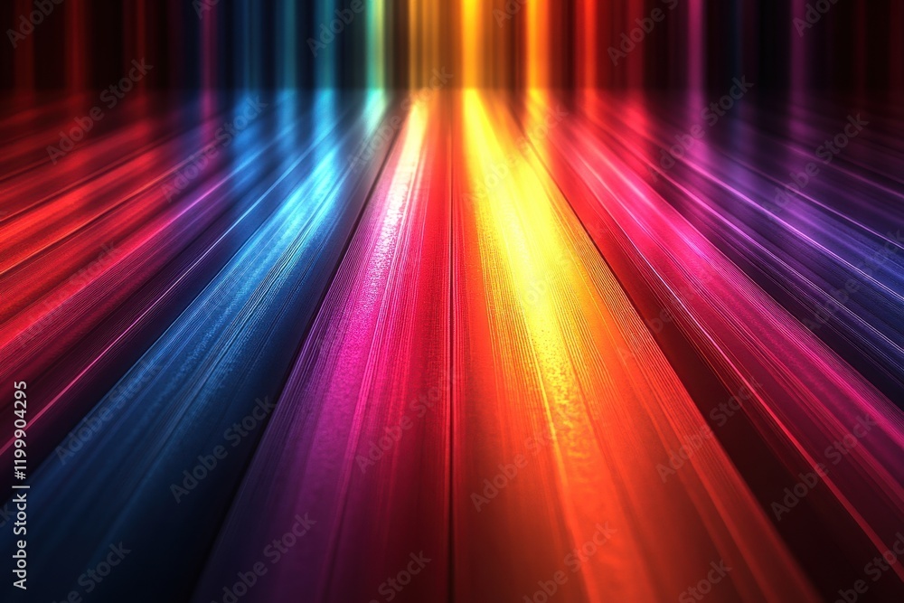 Poster vibrant beams of light illuminating a textured surface in a colorful display of hues at dusk